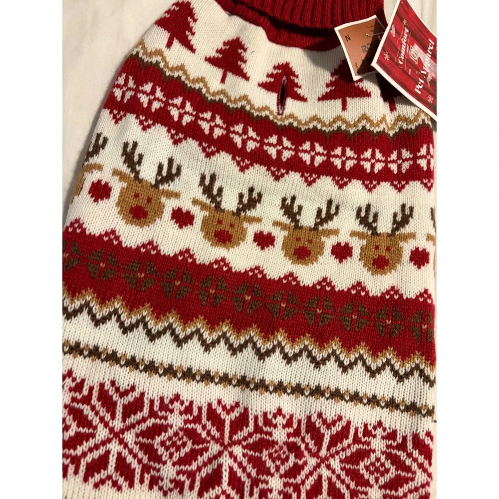 Comfort and Joy Red Fair Isle Reindeer Christmas Pet Dog Sweater Medium NWT‎